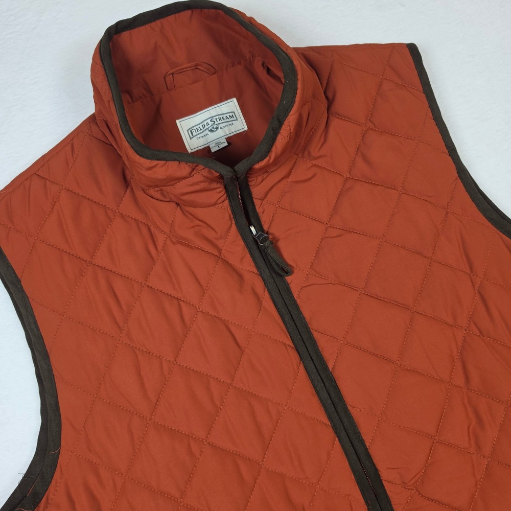 Field & Stream Mens Burnt Orange Diamond Quilted Full Zip Vest Large Rust Brown